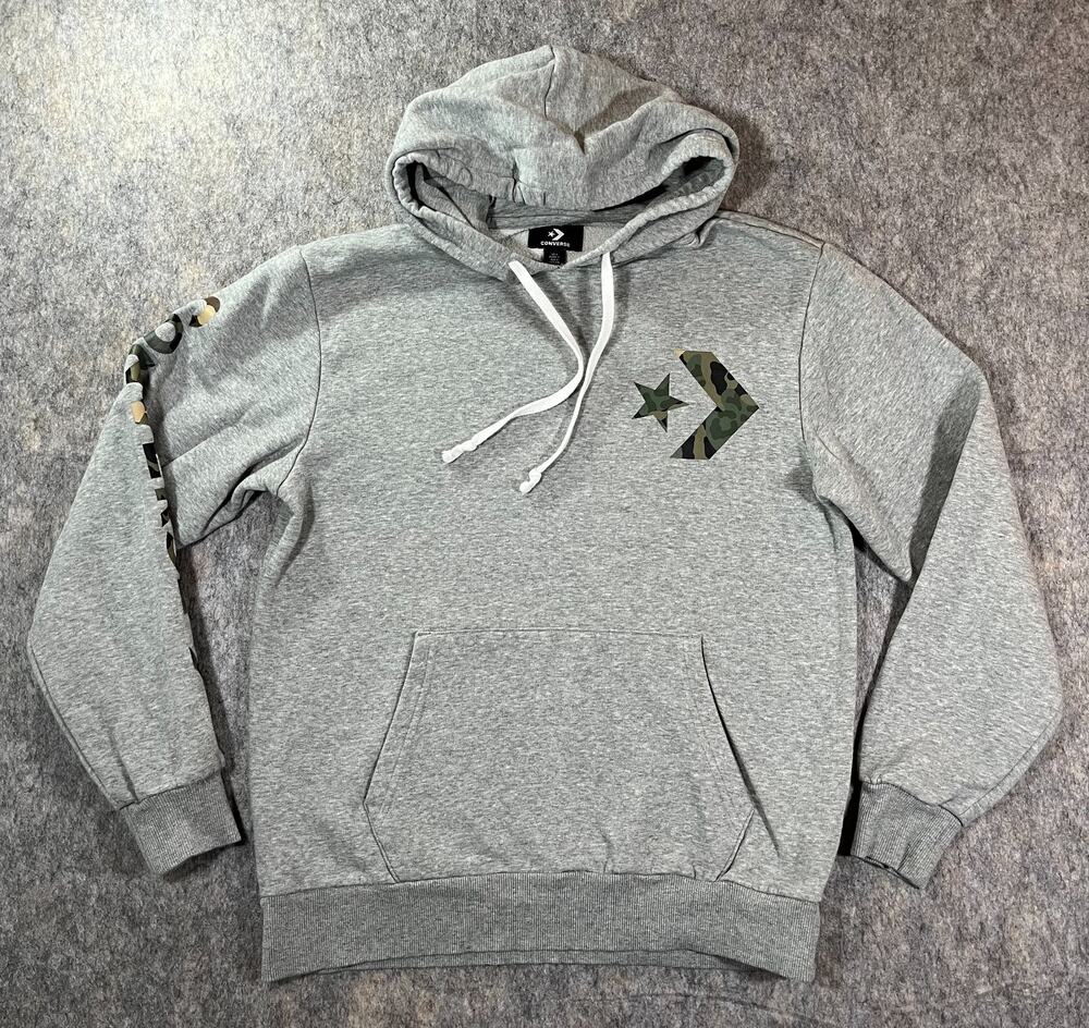 Converse Hoodie / Mens Small S / Heather Grey Star Chevron Camo Logo Pullover